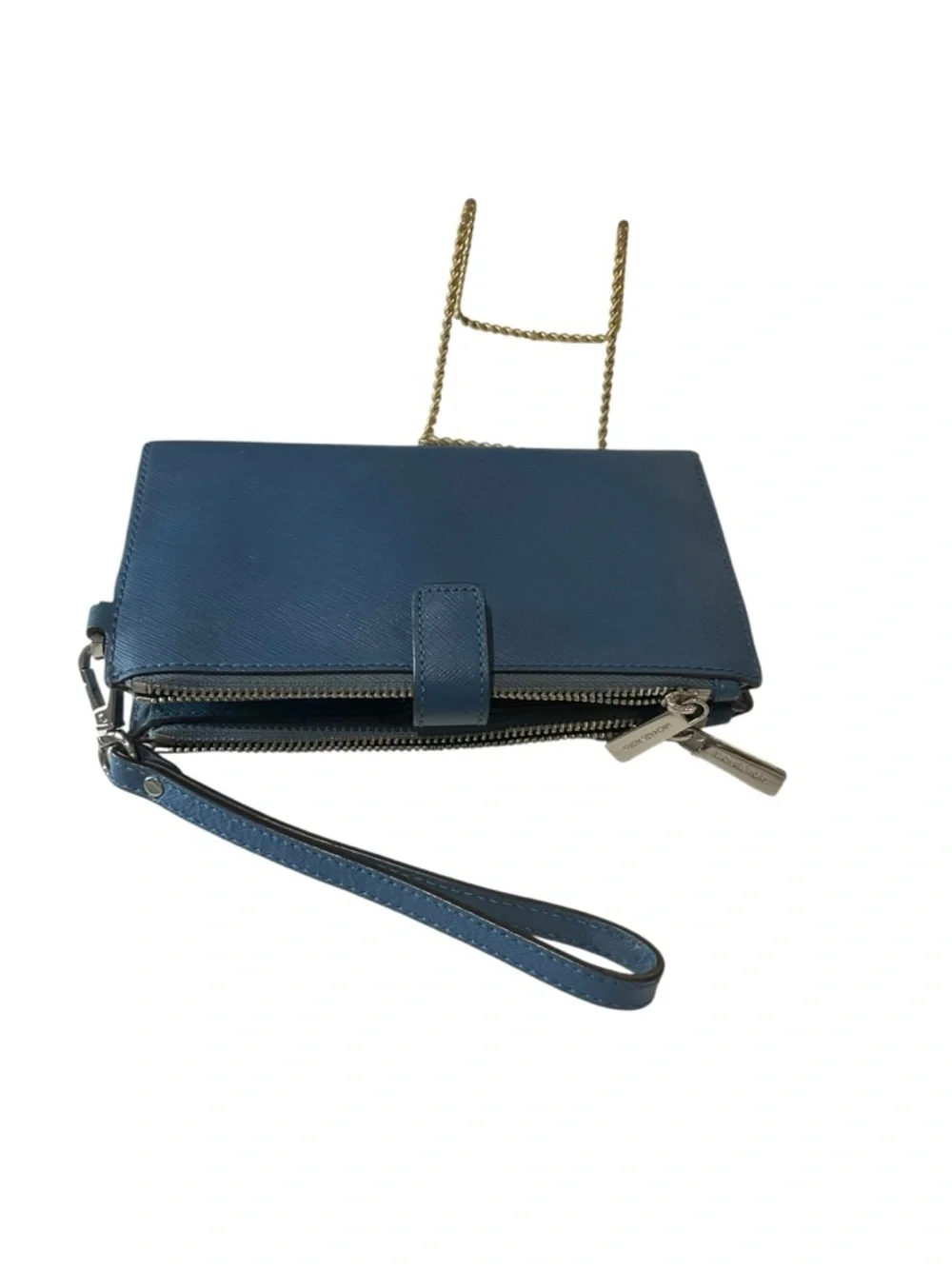 Michael Kors Teal Blue Saffiano Leather Wristlet Wallet